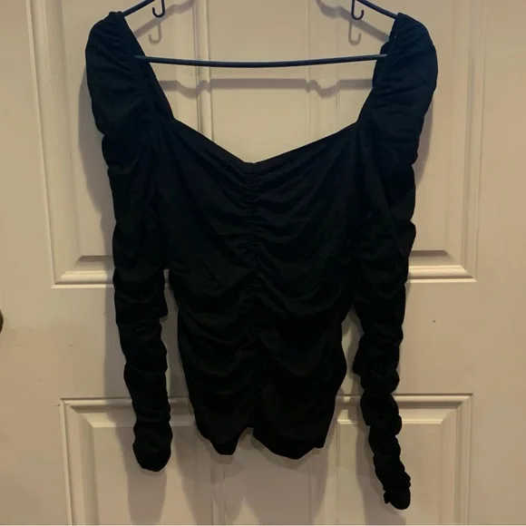 Reformation Black Ruched Long Sleeve Fitted Blouse Top Size M - Picture 6 of 6